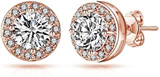 Rose Gold Plated Halo Earrings Created with Zircondia® Crystals