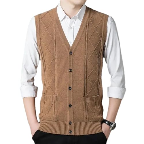 Men's Winter Sweater Vest V-Neck Solid Color Single Breasted Casual Loose Thicken Sleeveless