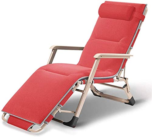 XYSoeMY Foldable Outdoor Garden Sunloungers Zero Gravity Chair Adjustable Padded Seat Outdoor Lounge Reclining Patio Chair with Contour Pillow Garden Chairs (Color : Red, Size : One size)