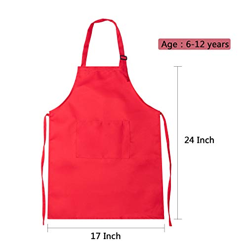 Yaomiao 4 Pieces Kids Apron with Pocket Children Adjustable Chef Apron for Cooking Baking Painting (Green, Orange, Red, Blue M for 7-13 Age)