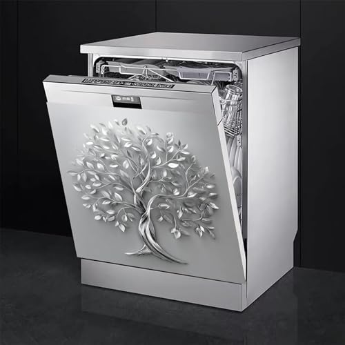 Image of BVBOX Dishwasher Magnet Cover 23 inchx26 inch, Reusable Magnetic Refrigerator Covers, Decorative Magnets Cover Fridge Door Skin Panel Stickers for Home Kitchen Appliance (Silver Tree of Life, 23 inchx26 inch)