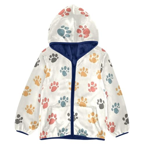 Cute Pet Paw Girls Fleece Jacket Girls Fall Jacket Girls Zip Up Hoodie Girls Sherpa Jacket 2-10T