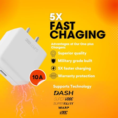 Image of 80W SUPERVOOC PD Fast Charger with USB-C - Compatible with OnePlus 13 13R 12 12R 11 11R 10 10 Pro 9 9 Pro 9R 8 8T 7 Nord CE 3 & More Devices| Original Fast Charging