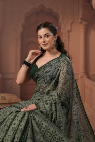 Image of TAMAIRA FASHION Off White Mulmul Pure Cotton Saree For Woman Warli Printed|Office Wear Daily Wear Sarees For Women Without Blouse Piece (Available in 21 Colours)