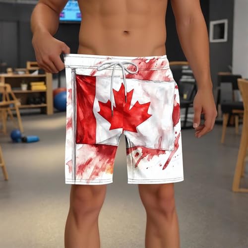 Mens Maple Leaf Shorts with Compression Lining Canadian Patriotic Maple Leaves Beach Boardshorts Classic Fit3