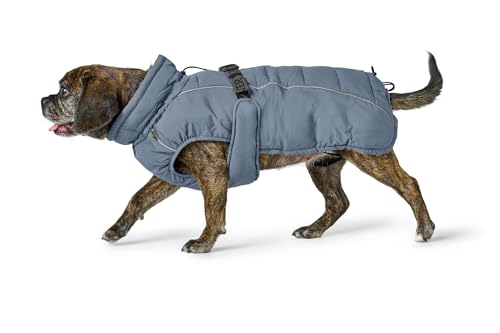 HUNTER Hundemantel Paxson Mops & Co., Farbe: taubenblau, stylischer Puffermantel, wasserabweisend, reflektierende Details, optimaler Sitz für kompakte Hunde, maschinenwaschbar, Größe: 36