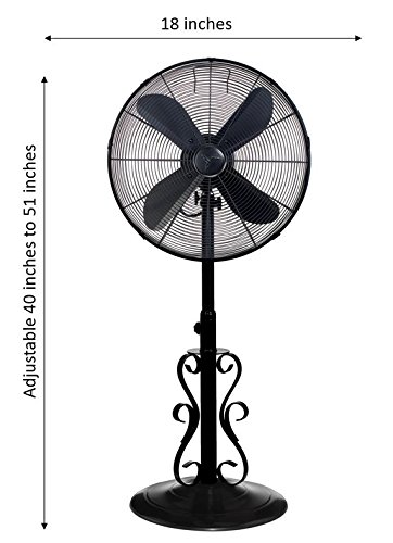 DecoBREEZE Adjustable Height Oscillating Outdoor Pedestal Fan, 18 In, Ebony - Thumbnail 2