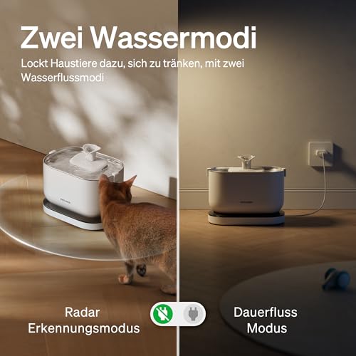 PETLIBRO Katzenbrunnen Kabellos mit Bewegungsmelder Dockstream Trinkbrunnen für Katze Kabellos, Batteriebetrieben Katzen Trinkbrunnen mit Akku 5000mAh, 23dB Ultraleise, Einfache Reinigung, BPA-frei