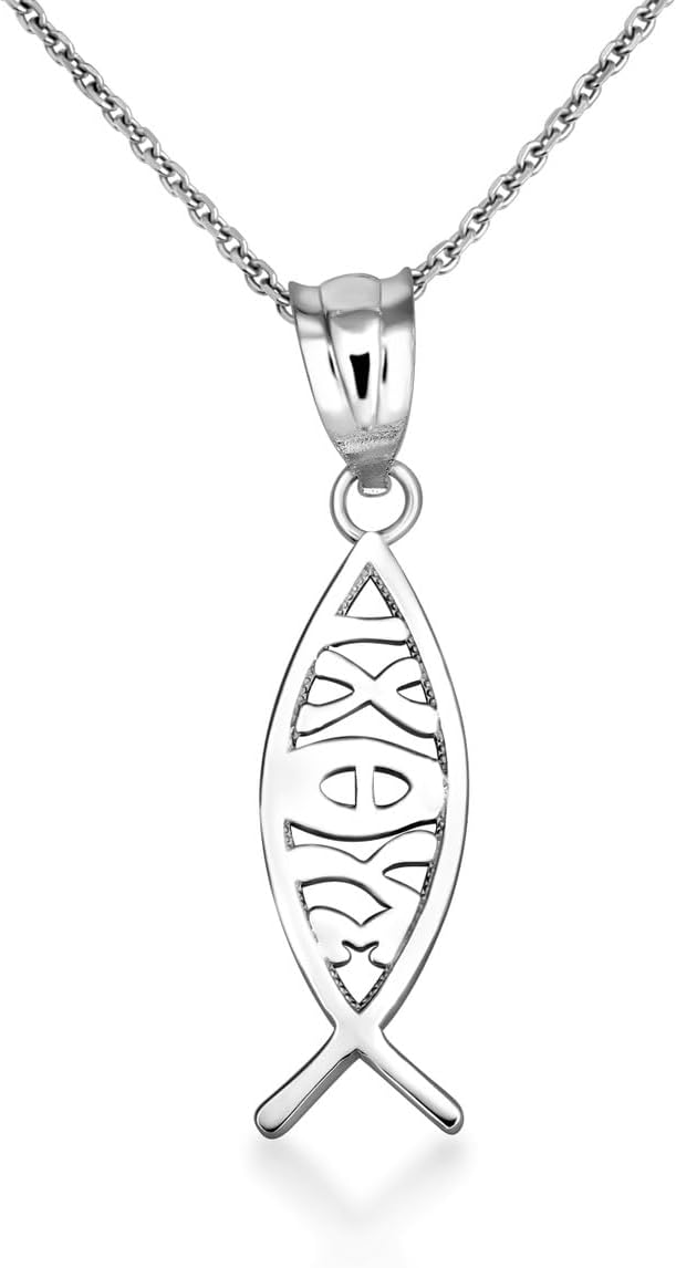 Claddagh Gold 925 Sterling Silver Ichthus Ichthys Christian Vertical Fish Pendant Necklace | Choice of Pendant Only or Necklace Length