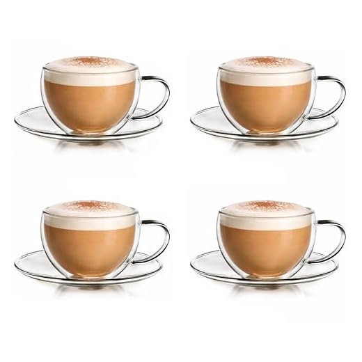 Creano Thermo-Tasse doppelwandige Tee-/Latte Macchiato Cappuccino Tasse mit Untersetzer 250ml, 4er Set