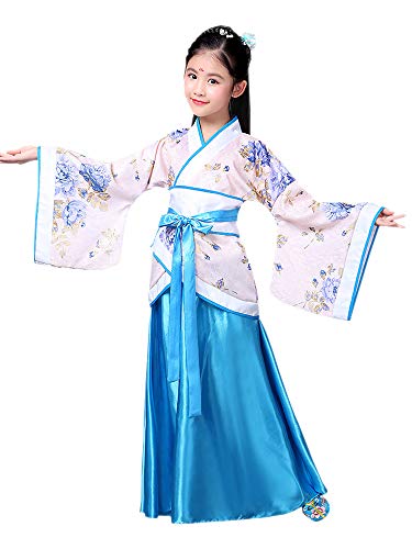 KINDOYO China Hanfu - Traje de Rendimiento Tradicional de la Princesa de la Vendimia de la Muchacha de la Muchacha,Azul,EU 120=Tag 130