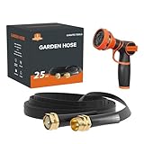 Giraffe Tools Garden Hose 25FT Lightweight Lay Flat Water Hose Kink Free Flexible Hose with 9 Spray Function Nozzle, Black