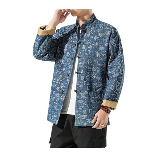 Jaquetas jeans masculinas vintage plus size chinês tang terno retrô estampado casacos streetwear casaco solto azul G
