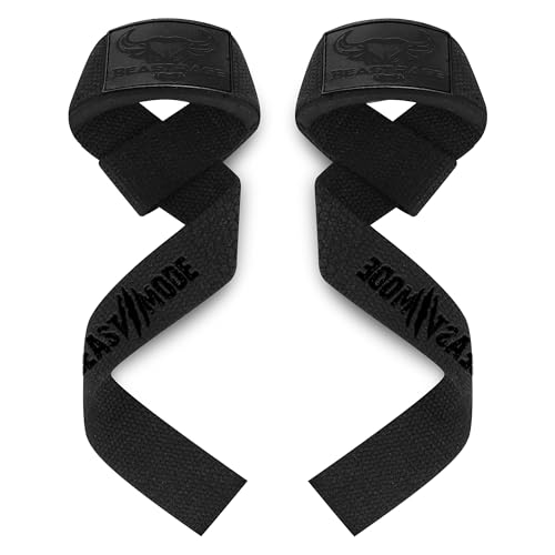 BEAST RAGE Correas de levantamiento de pesas con soporte acolchado para las muñecas. Correas de fitness de gimnasio con agarres flexión gel mejor gama levantamiento potencia (Black Gel)