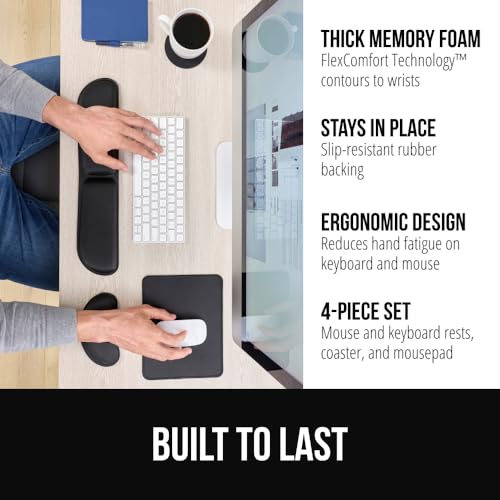 Image of GORILLA GRIP Silky Memory Foam Keyboard Wrist Rest and Mouse Pad for Computer, Ergonomic Typing Support, Desk Office Supplies and Gaming Accessories, Hand & Arm Mousepad Cushions and Coaster Set Black