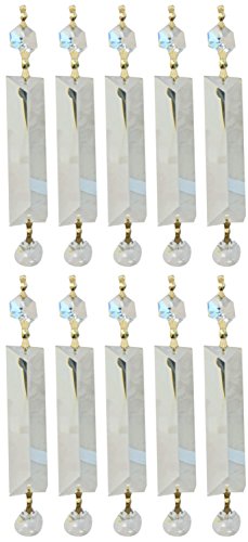 Royal Designs Replacement Chandelier Clear Crystal Prism K9 Quality Long Pyramid Cut and Hanging Bead Prism with Polished Brass Connectors and an Extra Octogan Crystal Bead Pack of 10