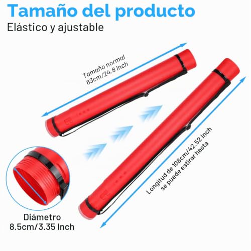 Miniatura 2 de Tissting Tubo Para Carteles Tubo De Dibujo Tubo Para Almacenamiento De Documentos Para Carteles Material De Pe Tubo De Transporte Para Transporte De Planos Engrosado Extensible De 25 A 42 Rojo