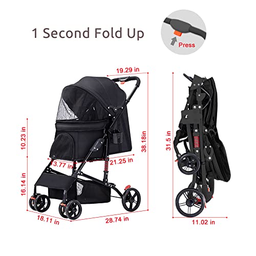 SPRICHIC Lightweight Foldable Pet Stroller - 4 Wheels Travel Folding Carrier for Small Dog & Cat, Cat Dog Stroller with… - Image 3