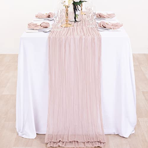 Dezerlor ZBTRZ-DP6 6 Pack Dusty Pink Cheesecloth Table Runner Fall Thanksgiving Table Runner Bulk Boho Gauze Table Runner 120 Inches Long thumb #1