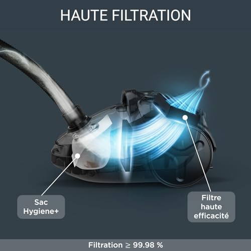 Rowenta Compact Power Aspirateur avec sac, Moteur basse consommation de 900 W max, Compact, Haute filtration, Capacité 3 L RO3927EA