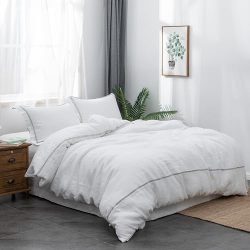 Linge de lit 100 % lin blanc 223,5 x 233,7 cm avec taies - 3