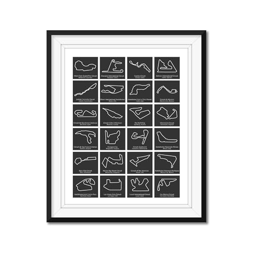 Formula Race Track Poster 2025 Circuits intended for Formula Racing Fans Gift Print Wall Art Handmade Decor: Portrait Dark Grey Grid, 8x10