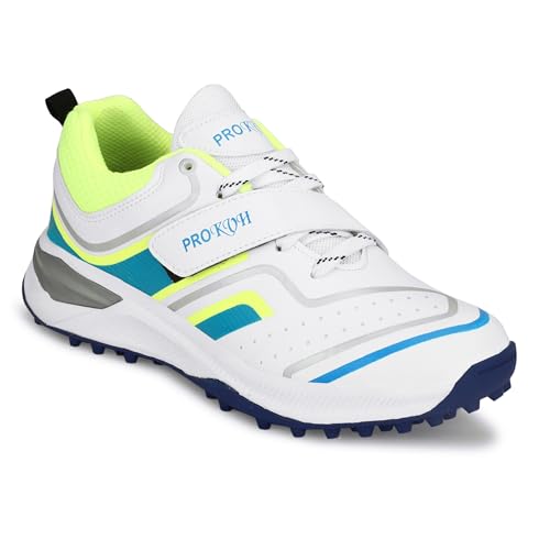 Image of PRO KVH Plus 2.0 Cricket Shoes for Men's White Red Orange Blue - Fast Strap Rubber Spikes, Lightweight,Performance, Comfort, and Durability Shoe for All-Round Performance
