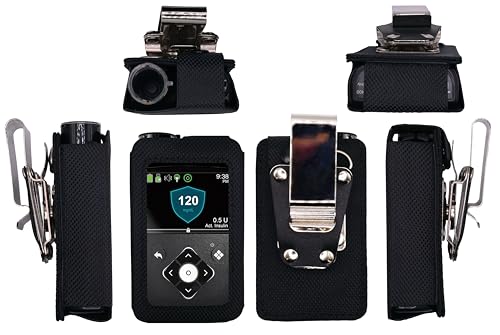 Fitted Pouch Case with Removable Metal Swivel Belt Clip + Screen Protector for Medtronic Minimed Insulin Pump (Minimed 630G / 640G / 650G / 670G / 770G / 780G) (Black)