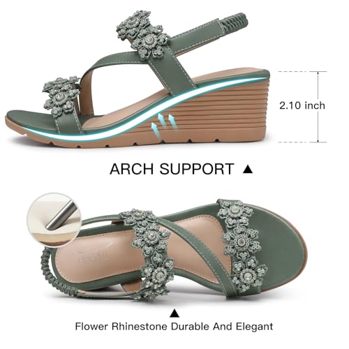 Image of SHIBEVER Wedge Sandals for Women Dressy: Summer Open Toe Low Platform Wedges Sandals Elastic Ankle Strap Flower Comfortable Casual Shoes