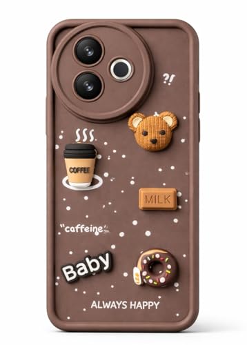 Image of Bintage Case Ball Bear| Donut| Milk Cake| Baby| Coffee Rubber Case Camera Protection Back Cover Compatible for Vivo Y39 5G - Brown