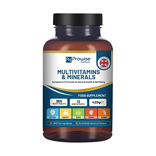 A-Z Multivitamins And Minerals I 365 Vegan A-Z Vitamins Tablets (1 Yr Supply) I 26 Essential Active Vitamins, Minerals & Micronutrients for Men & Women I Made in The UK by Prowise Healthcare