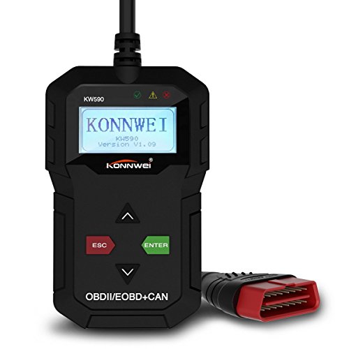 KONNWEI Skaner OBD2, uniwersalny skaner diagnostyczny OBD II CAN, czytnik kodów błędów silnika samochodowego, narzędzie do skanowania kontrolnego silnika KW590 z testem czujnika O2 i testem monitora pokładowego (czarny)