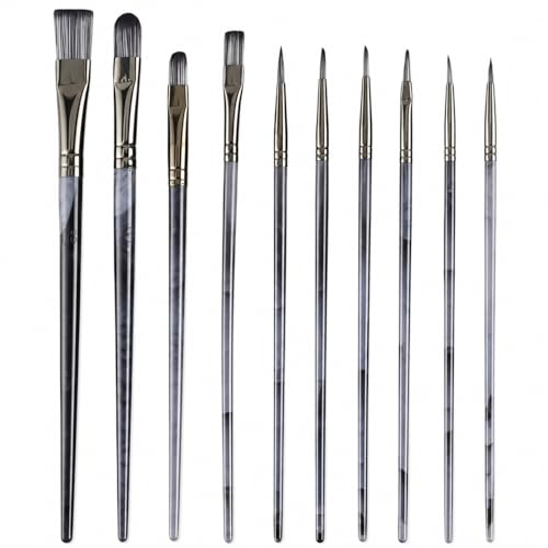 10 PCS Angular Paint Brush Set, Soft Anti-Shedding Nylon Hair Long Handle Angled Paint Brushes, Suitable for Artists and Beginners for Watercolour, Acrylics, Ink, Gouache, Oil, Tempera