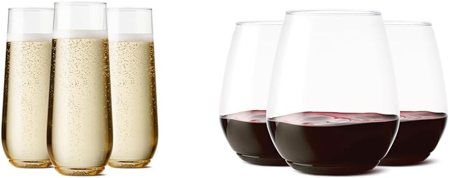 TOSSWARE 9oz Flute & 18oz Vino Set of 48 Crystal Clear Plastic Glasses