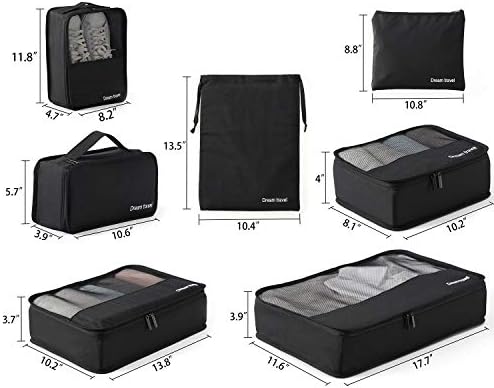 BIMNOOT Packing Cubes 7-Pcs Travel Luggage Packing Organizers Set with Laundry Bag & Shoe Bag (Black) 5 BIMNOOT Packing Cubes 7-Pcs Travel Luggage Packing Organizers Set with Laundry Bag & Shoe Bag (Black)