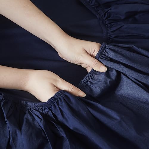 Image of Linen Closet 100% Organic Cotton Twin Sheet 3 Pcs Set, Cotton Sheets with 16 inch Deep Pocket, Navy, Bed Sheets for College Dorm Essential, Crisp & Breathable, Percale, Naturally Cooling(Pack of 4)