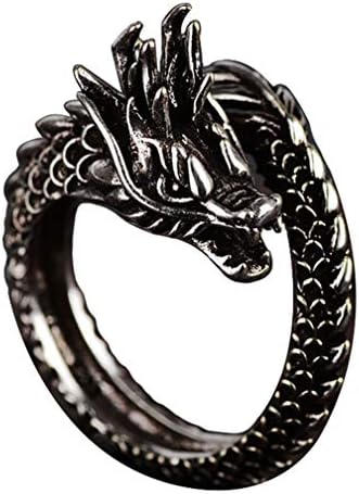 AZYOUNG Unisex Vintage Silver Dragon Carved Surface Adjustable One Size Opening Ring