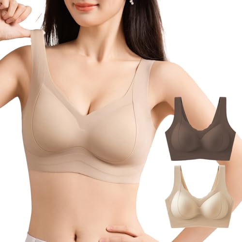 ノンワイヤーブラ スポーツ シームレスブラ ブラジャー ファンデーションカラー ナイト 育乳 バストケア「2枚セット」【24Ｈフリーな着心地】 締め付け感ゼロ ジム ヨガ 解放感MAXブラ スカラップカットの商品画像（Amazon）