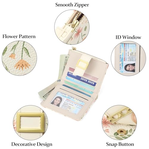 Image of RNIEGA Small Wallets for Women Bifold Vegan Leather Wallet RFID Blocking | Floral Pattern Card Holder with Zipper Pocket