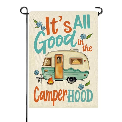 Artofy Its All Good in The Camper Hood Small Decorative Garden Flag Camping RV Campfire Floral Yard Lawn Outside Decor Campsite Burlap Outdoor Home Decoration Double Sided 12 x 18