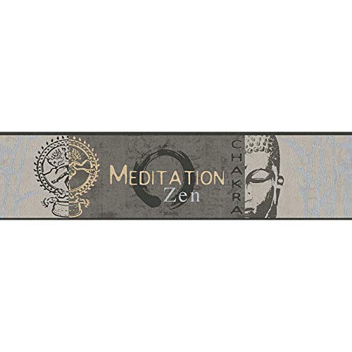 BRICOFLOR Frise papier peint zen gris et beige pour chambre Frise tapisserie à motif et écritures...