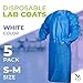 AMZ Medical Supply Disposable Isolation Gown, Small-Medium. Pack of 5 Blue PP+PE PPE Gowns Disposable. Personal Protective Gown with Elastic Wrists, Thumb Loops, Waist Neck Ties, No Pockets