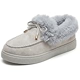 Allegra K Women's Winter Ankle Boot Lace-up Flat Snow Boots Grey 6