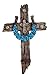 Rustic Wood Look Resin Wall Cross with Turquoise Accent Horseshoe, 12 1/2 Inch