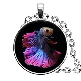  Sunshine Betta - Collar con Colgante de pez japonés, pez Tropical, Adorno de Cristal de cúpula, Regalos para Ella, Hermosos Collares