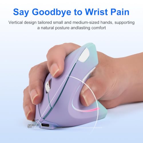 Image of Vertical Mouse, Right Handed 2.4GHz Wireless Ergonomic Rechargeable Vertical Mouse with 4 Adjustable DPI 800 /1200 /1600 /2400, 6 Buttons,Compatible with PC, Desktop,Mac (Purple)