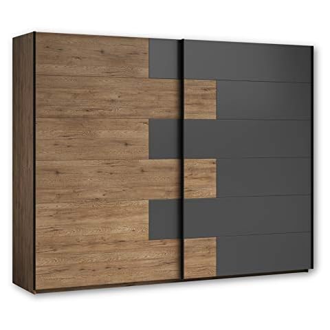Stella Trading LINEA Moderner Kleiderschrank mit viel Stauraum - Vielseitiger Schwebetürenschrank in Bartex Eiche Optik Cover