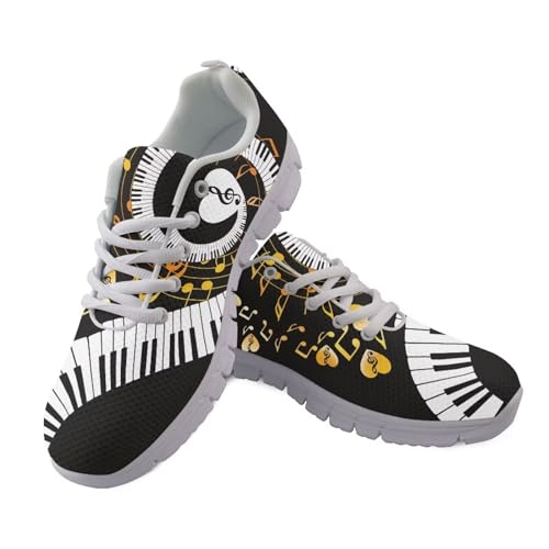 HUGS IDEA Women's Mesh Sneakers Piano Keys Music Notes Print Casual Mesh Lace Up Running Shoes Ladies Walking Footwear