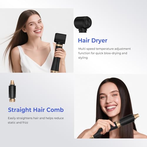 Image of 5 in 1 Blow Dryer Brush Set with Air Curler Wrap Hair Styler, Negative Ionic Hair Dryer Brush, Detachable Hair Tool for Curling, Volumizer,Straightener,Drying