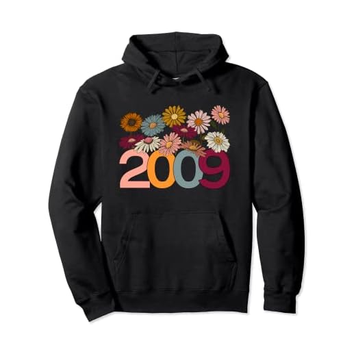 2009 año de nacimiento vintage flores silvestres margaritas 14 cumpleaños 2009 Sudadera con Capucha